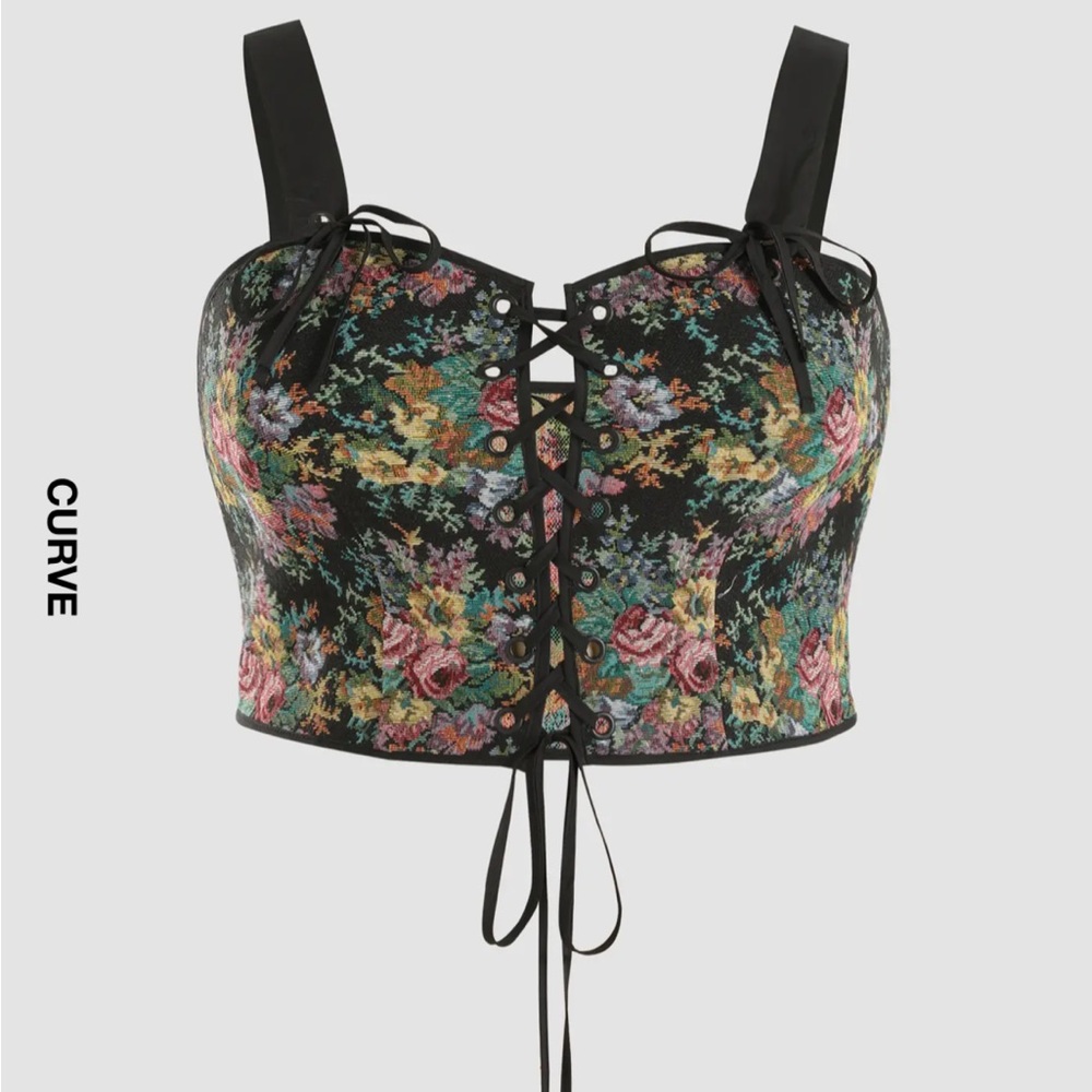 Floral Lace Up Tank Top Curve & Plus